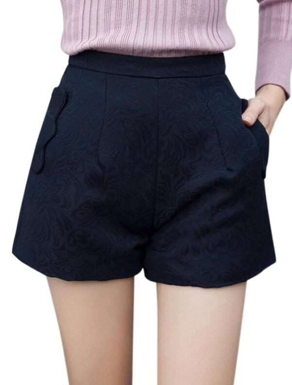 Women High Waist Floral Jacquard Two Pockets Padded Shorts