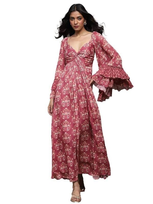 Women Pink Block Print Long Dress